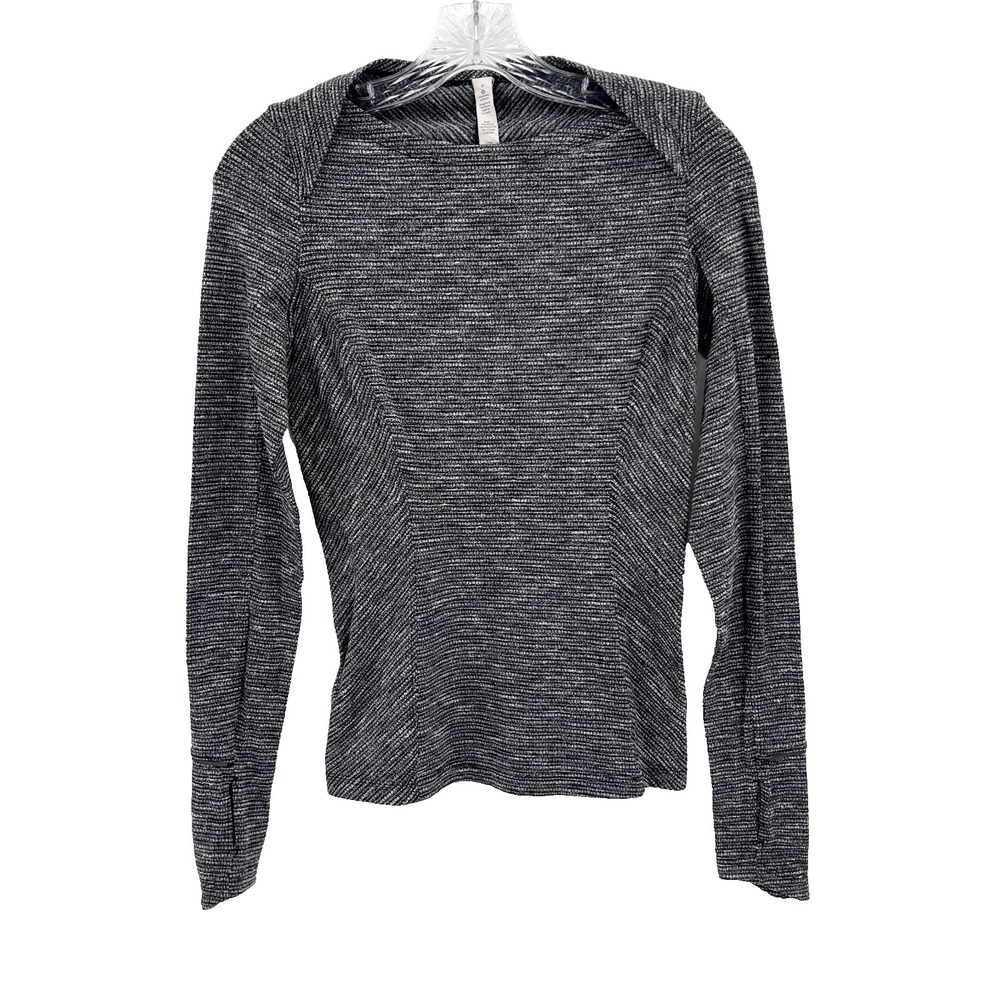 LULULEMON Women's 4 Kanto Catch Me Long-Sleeve Shirt Wee Stripe Heathered Black
